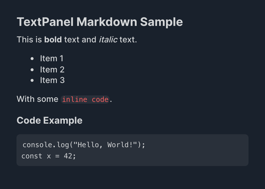 Text Panel Markdown